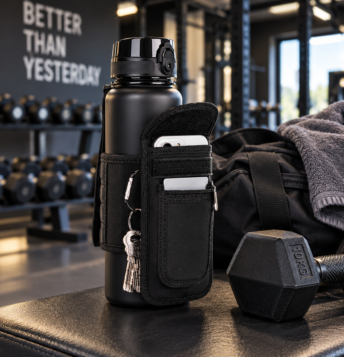 Magnetic Gym Bottle Bag | 40oz Holder + Phone Pocket